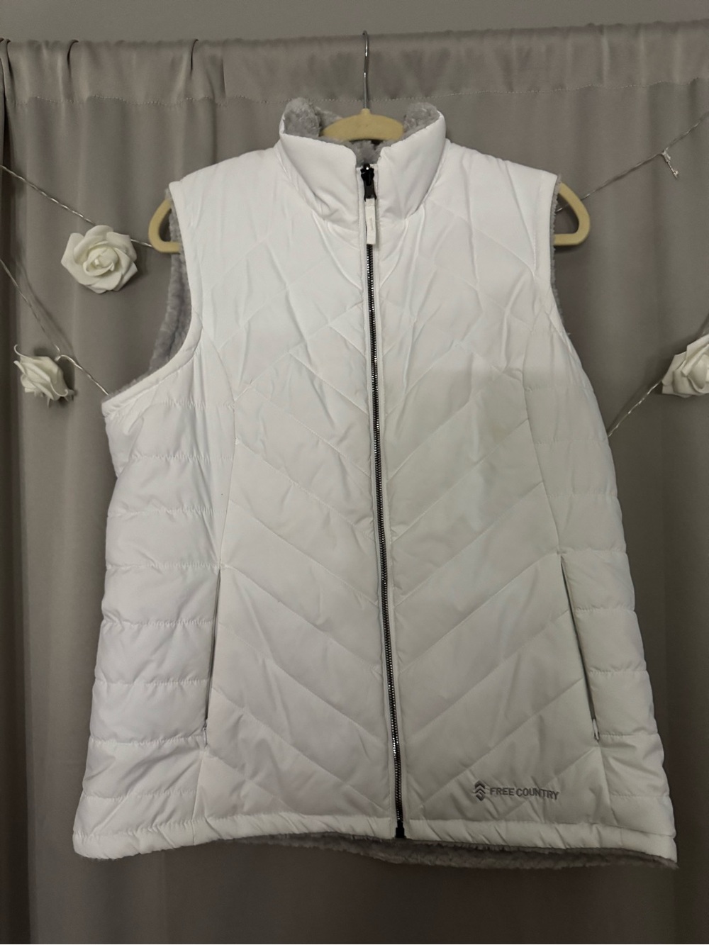 White Quilted Fleece-Lined Vest